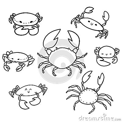 Crab doodle, set Vector Illustration