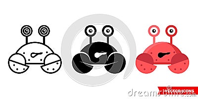Crab icon of 3 types. Isolated vector sign symbol. Vector Illustration