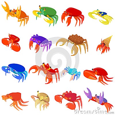 Crab icons set, cartoon style Vector Illustration