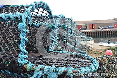 Crab creels in the fishing harbour of Kirkwall, capital of Orkney Scotland Stock Photo