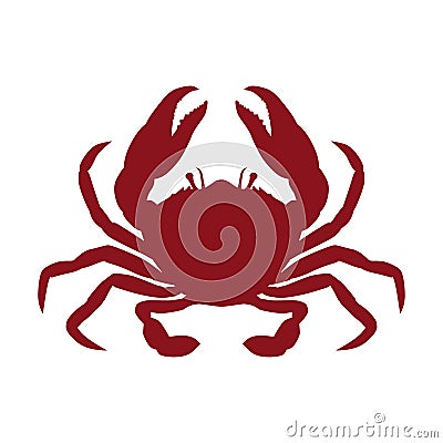 The crab. The red silhouette of a crab. A crustacean animal used in writing. Delicious and healthy food. Vector Illustration