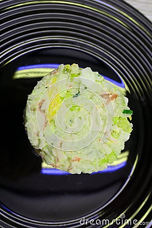 Crab salad with mayonnaise on table wholesome . Stock Photo