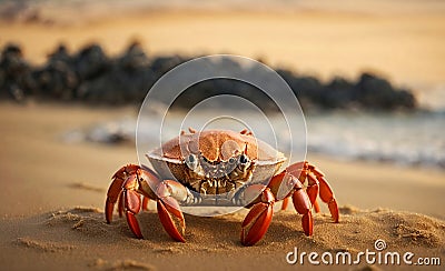 Crab on the sandy beach of the sea coast. Stock Photo