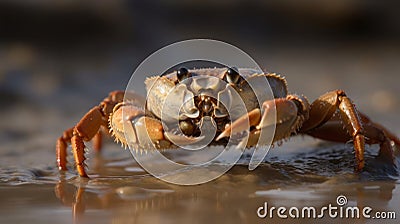 A crab scuttles across the sand its claws snapping menacingly created with Generative AI Stock Photo