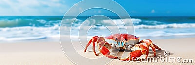 Crab sea marine on tropical sea and sandy beach blue sky background. Generative AI Stock Photo