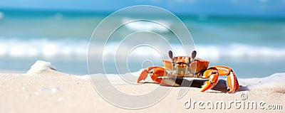 Crab sea marine on tropical sea and sandy beach blue sky background. Generative AI Stock Photo