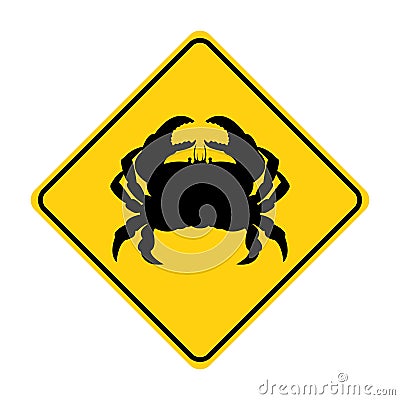 Crab silhouette animal traffic sign yellow vector Vector Illustration