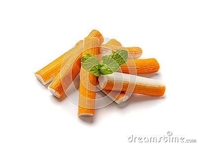 Crab Stick Isolated, Orange Crabstick Closeup, Crabmeat Food, Crabmeat Fish Sticks, Crab Sticks Stock Photo