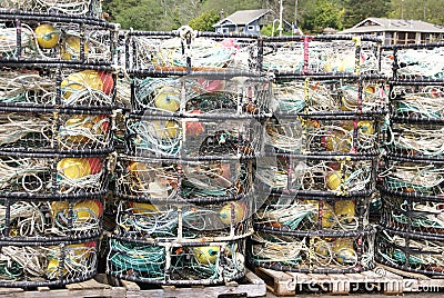 Crab traps, pots and floats, Stock Photo