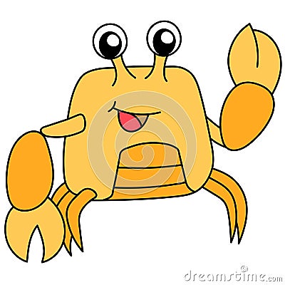 Crab with yellow claws doodle kawaii. doodle icon image Vector Illustration