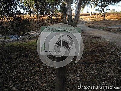 Crabby Signage In Woods Stock Photo