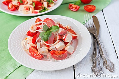 Crabmeat salad with tomatoes and onion Stock Photo