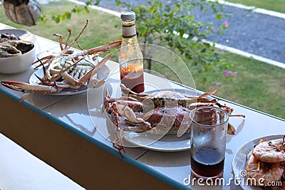 Crabs and shrimp, grilled Stock Photo