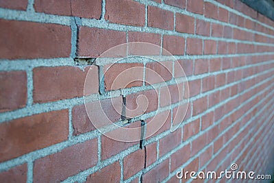 Crack in Brick Wall caused by subsidence Stock Photo