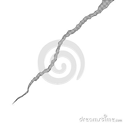 Crack in ground or on the wall. Crack after earthquake on isolated background. Vector Illustration