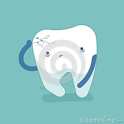 Crack tooth, pain tooth, oral hygiene, modern flat Vector Illustration