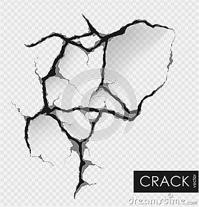 crack on the wall with broken pieces Vector Illustration
