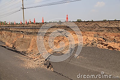 Cracked asphalt road Stock Photo