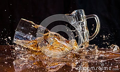 Cracked beer glass Stock Photo