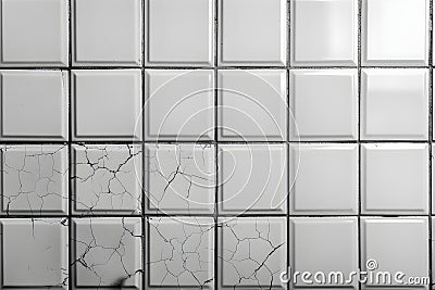 Cracked Ceramic Elegance: Pristine White Tile Pattern with a Singular Flaw. Concept Ceramic Art, Stock Photo