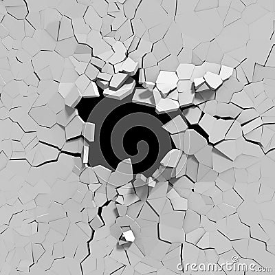 Cracked concrete wall with bullet hole. Destruction Abstract background Cartoon Illustration