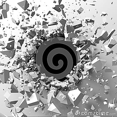 Cracked concrete wall with bullet hole. Destruction Abstract background Cartoon Illustration