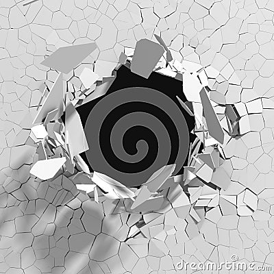 Cracked concrete wall with bullet hole. Destruction Abstract background Cartoon Illustration