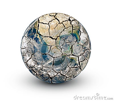 Cracked earth planet isolated on a white background Stock Photo
