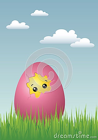Cracked Easter Egg with Chick Vector Illustration