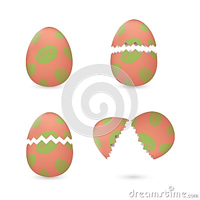 Cracked easter eggs with leaves set Vector Illustration