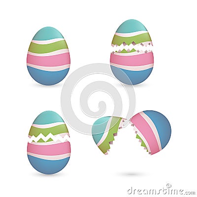 Cracked easter eggs with stripes set Vector Illustration