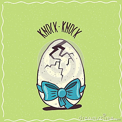 Cracked egg with a blue ribbon Vector Illustration