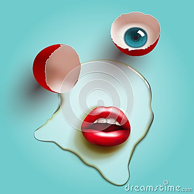 Cracked egg with lips Vector Illustration