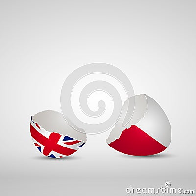 Cracked egg shell England and Poland Vector Illustration