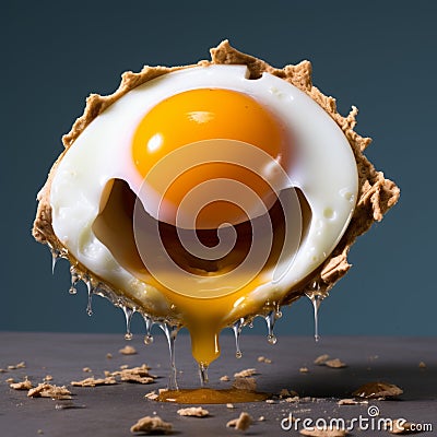 cracked egg with yolk leaking out Stock Photo