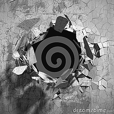 Cracked explosion concrete wall hole abstract background Cartoon Illustration