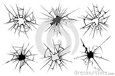 Cracked glass. Broken window, shattered glassy surface and break windshield glass texture silhouette vector illustration Vector Illustration