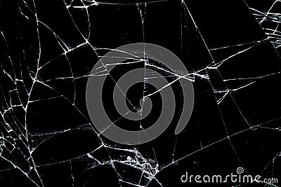 Cracked glass isolated on a black background. Stock Photo