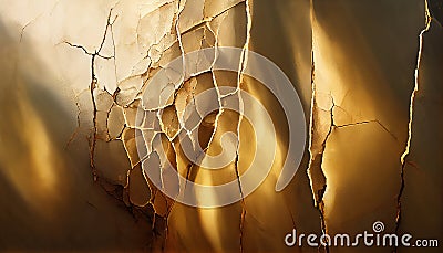 cracked gold broken texture sunlight crashed wall AI generated Stock Photo