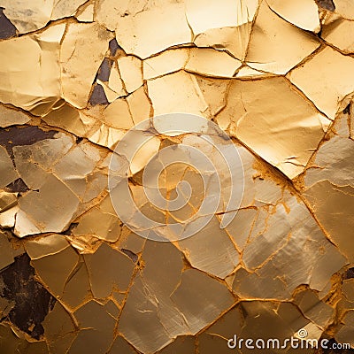 cracked gold paint on the surface of a wall Stock Photo
