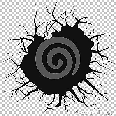 Cracked hole on a transparent background. Vector illustration. Vector Illustration