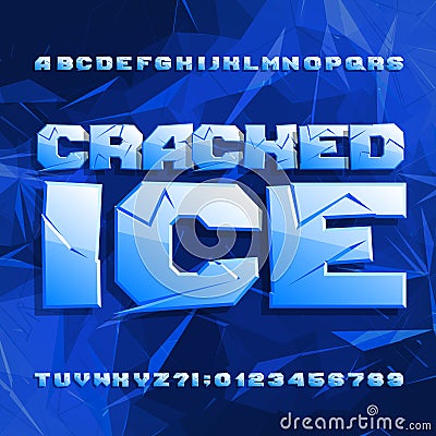 Cracked Ice alphabet font. Frozen letters and numbers on polygonal background. Vector Illustration