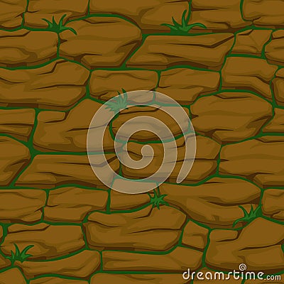 Cracked pattern of brown earth and grass, seamless soil texture Vector Illustration