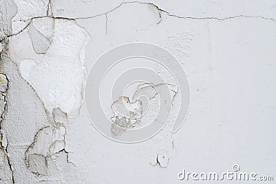 Cracked and peeling paint on white wall Stock Photo