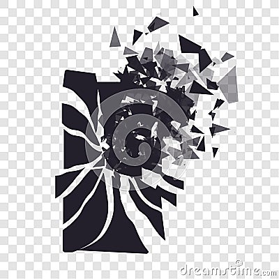 Cracked phone screen shatters into pieces. Broken smartphone split by the explosion. Display of the phone shattered. Modern gadget Stock Photo