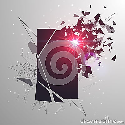 Cracked phone screen shatters into pieces Vector Illustration