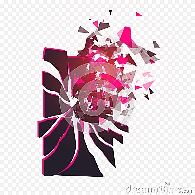 Cracked phone screen shatters into pieces. Vector Illustration