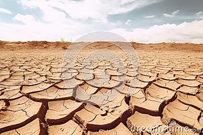 Cracked sand in the desert, drying up of territories, global warming. generative ai Stock Photo