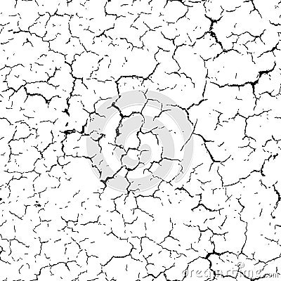 Cracked seamless pattern vector texture. Black cracks on white b Vector Illustration