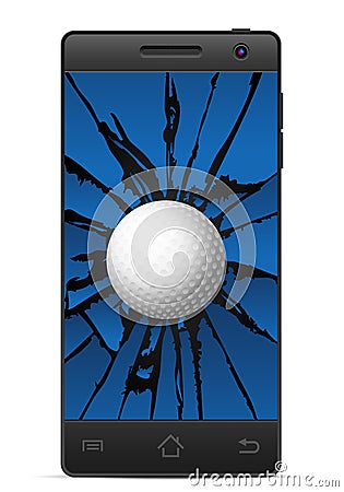 Cracked smart phone golf Vector Illustration